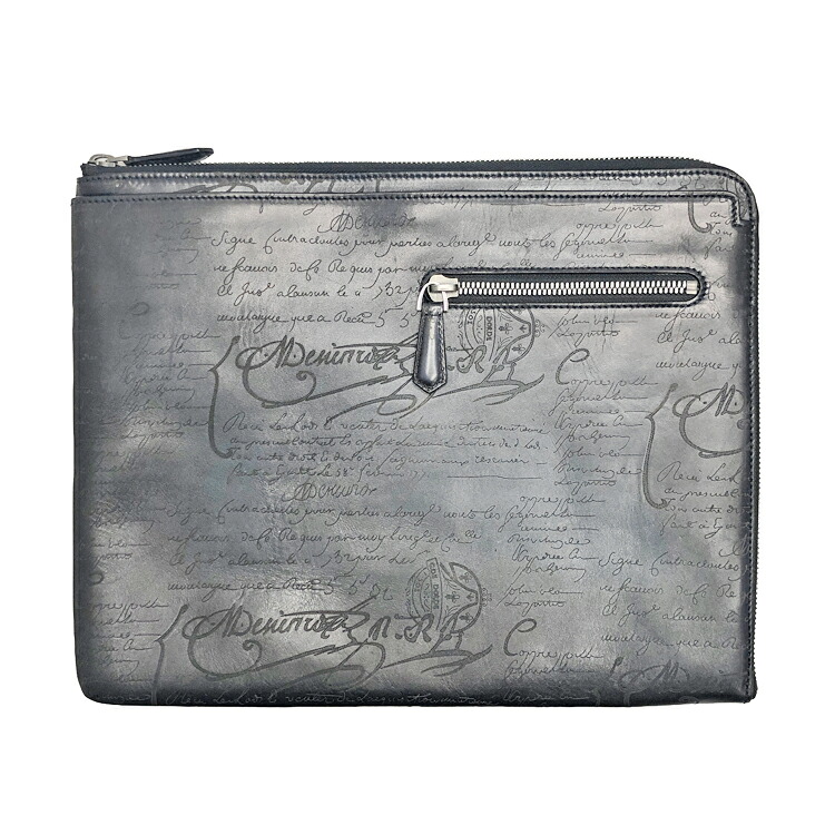【中古】 BERLUTI ベルルッティ オーグランジュール 書類かばん クラッチペダル御徒面子 Nero Grigio メンズ カリグラフィ 二番目御徒面子 米国海軍 ヴェネチアンレザー 本物 貨物輸送込み!!
