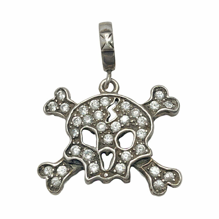 【中古】 Loree Rodkin ローリーロドキン MEDIUM FLAT PAVE BONE SKULL PENDANT Silver / Zirconia 並み並み 木目細か パヴェ ボーン スカル シャンデリヤ P392 いの一番 首飾り SV925 しろがね色 酸化ジルコニウム 本物 貨物輸送込み!!