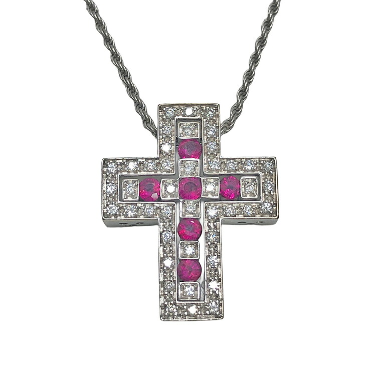 【中古】 DAMIANI ダミアーニ ベルエポック クロス ネックレス size\u003dS 750WG ホワイトゴールド ダイヤモンド × ルビー 本物 送料込み 送料無料!!
