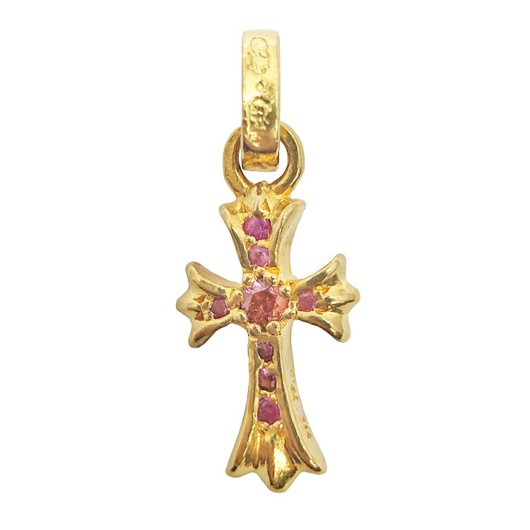 【中古】 Chrome Hearts クロムハーツ 22K CRS BBYFAT ベイビーファット チャーム 22K アフターセッティング パヴェピンクサファイア ネックレス ペンダント トップ ゴールド 22金 K22 本物 送料込み!!
