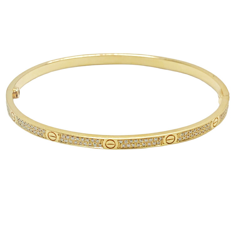 【中古】Cartier カルティエ Love bracelet small model After Pave Diamond ラブ ブレスレット スモールモデル B6079119 アフター パヴェ ダイヤモンド バングル size\u003d19 750YG K18YG イエローゴールド 本物 送料込み!! 431,200円