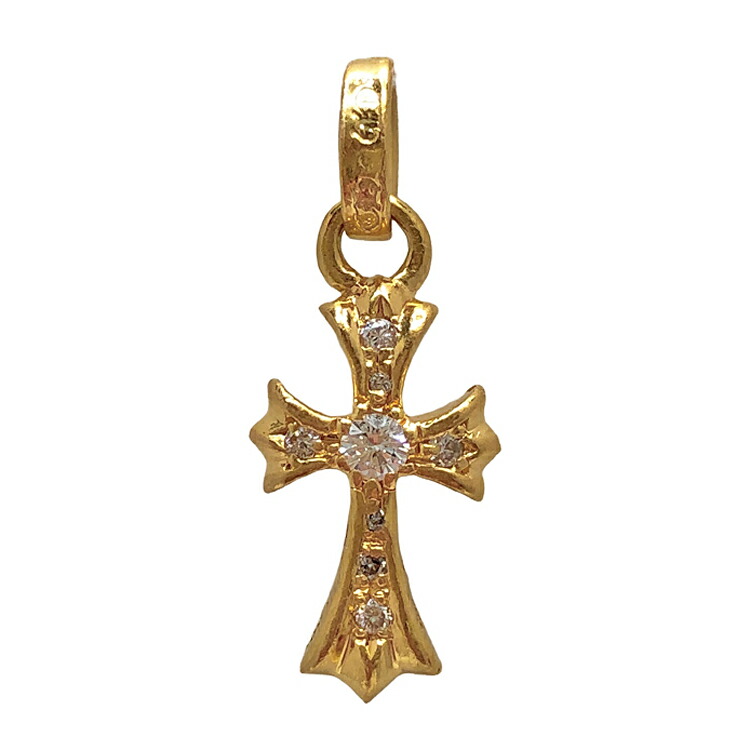 【中古】Chrome Hearts クロムハーツ 22K CRS BBYFAT 22K ベイビーファット クロスチャーム アフター パヴェダイヤ ダイヤモンド 22金 K22 ゴールド 本物 送料込み!!