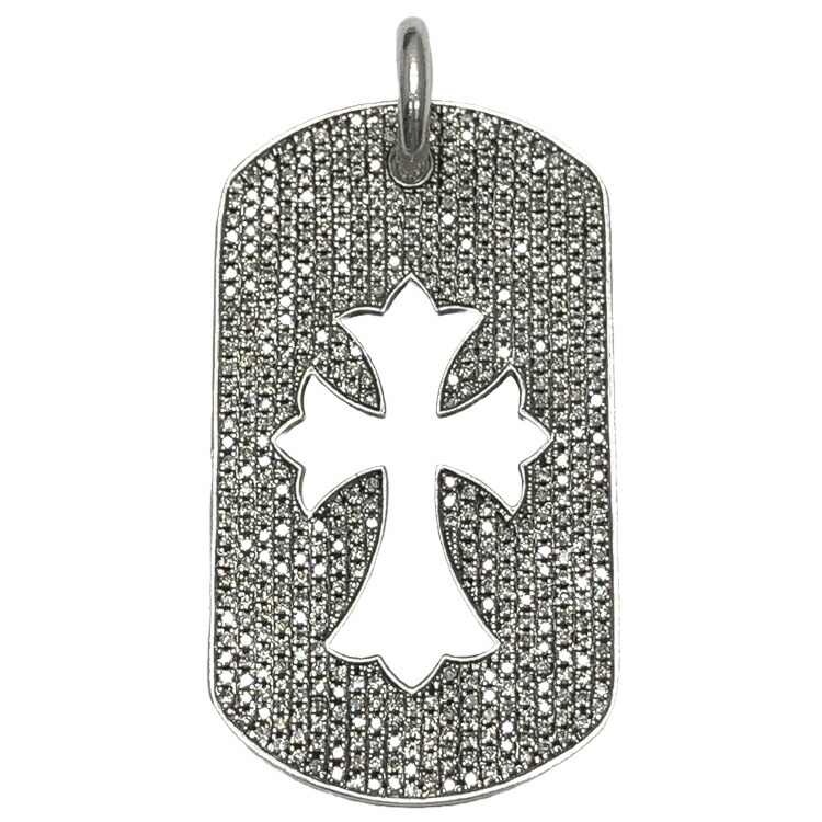 【中古】ChromeHearts クロムハーツ D TAG LRG CO CRS P/D カットアウトクロス ラージ ドッグタグ アフターパヴェダイヤモンド 引きつける シャンデリヤ 首飾り SV925 しろがね色 中古品 本物 貨物輸送込み!!