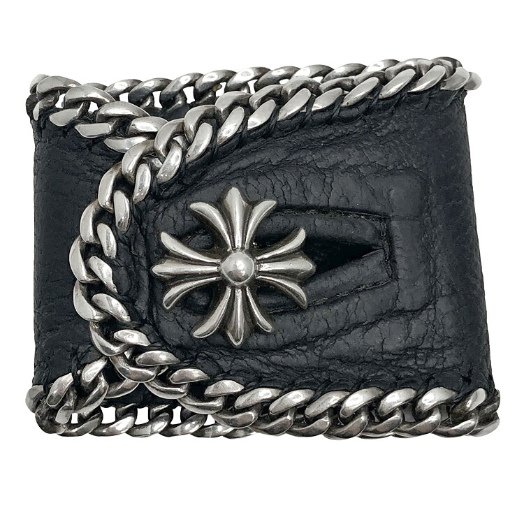 【中古】Chrome Hearts クロムハーツ LTHR PSL CHプラスチャーム レザーブレスレット ブラック SV925 シルバー 本物 送料込み!!｜LUXURY　SEVEN　店