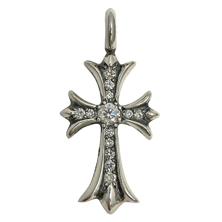 【中古】 Chrome Hearts クロムハーツ TNY CRSF P/DMND タイニーファット はりつけ台  パヴェダイヤモンド 首飾り シャンデリヤ SV925 金剛石 メンズ 本物 貨物輸送込み!!