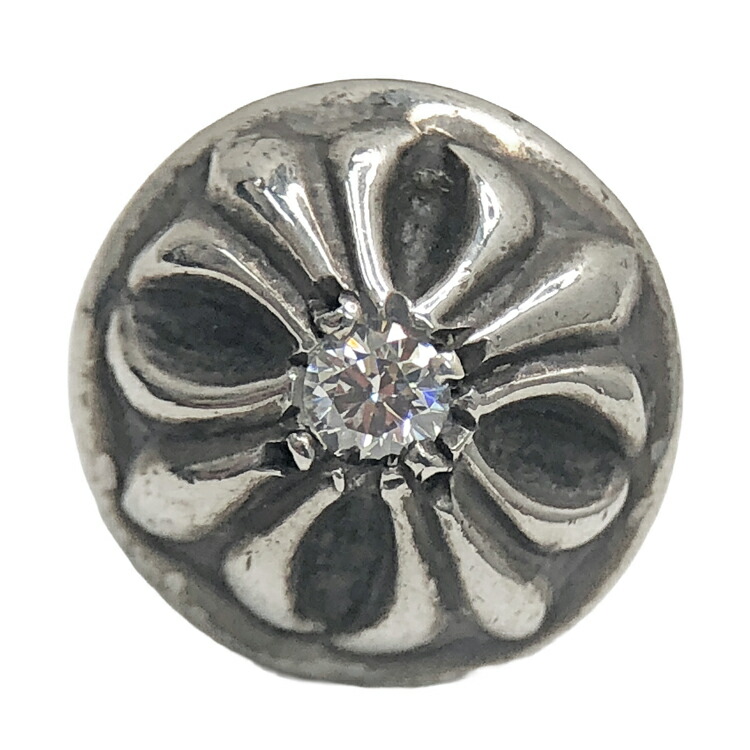 【中古】Chrome Hearts クロムハーツ STUD CRSBLL クロスボール スタッドピアス 1PD 金剛石 SV925 しろがね色 本物 貨物輸送込み!!