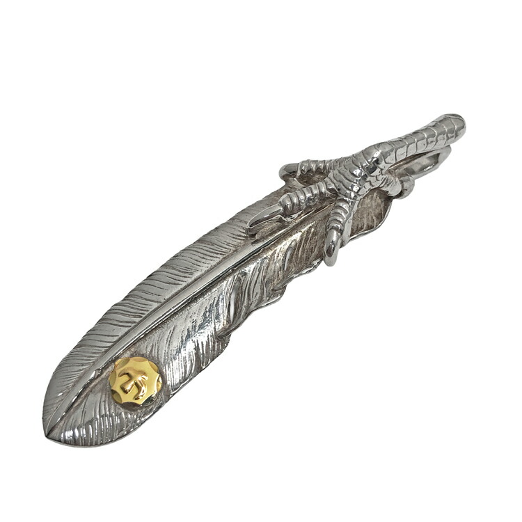 【中古】 goro's ゴローズ 銀ツメ付 特大 フェザー 左向き メタル付 ペンダント トップ シルバー ゴールド メンズ 本物 送料込み!!