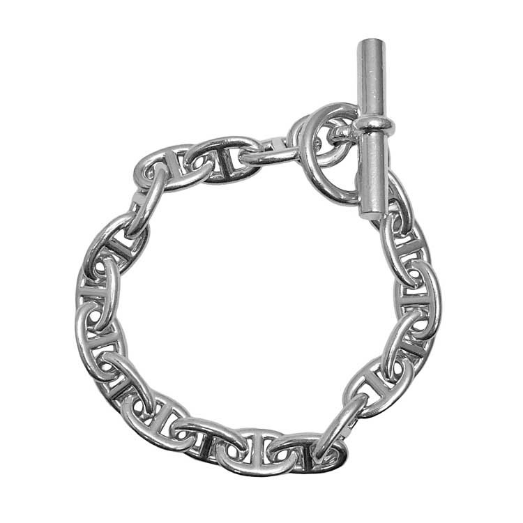 【中古】 HERMES エルメス Chaine Dancre Bracelet MM 18LINK シェーヌダンクル MM 18繋がり しろがね色925 SV925 銀925 腕輪 バングル 付属物 メンズ レディース 本物 貨物輸送込み!!