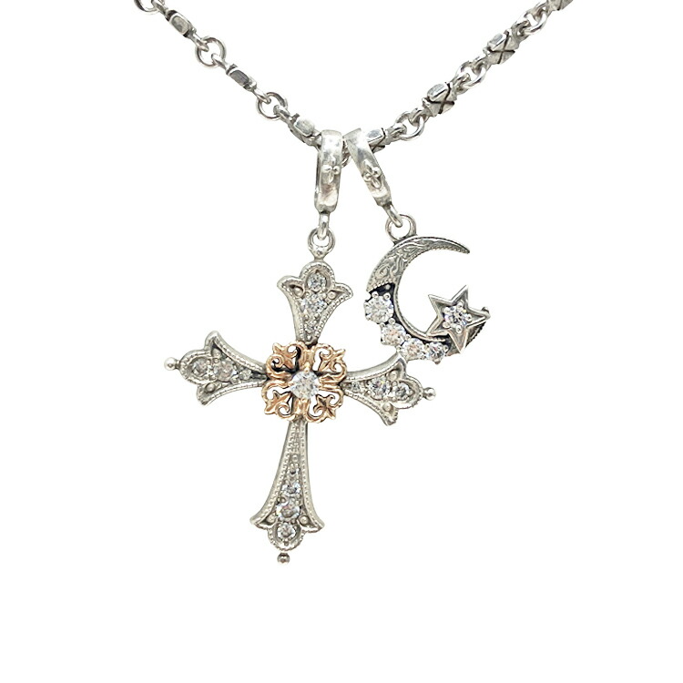 【中古】 Loree Rodkin ローリーロドキン CROSS PENDANT Crescent MOON STAR PENDANT CROSS CHAIN NECKLACE クロスペンダント スターペンダント クロスチェーンネックレス Silver / Zirconia トップ ネックレス SV925 シルバー ジルコニア 本物 送料込み!!|LUXURY SEVEN 店