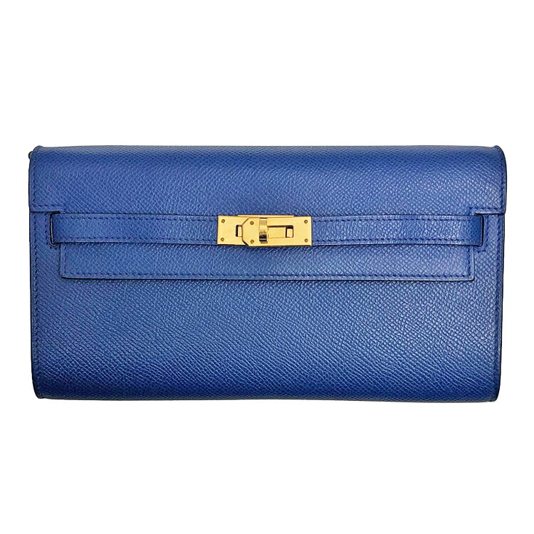 【中古】 HERMES エルメス ケリーウォレット ロング トゥーゴー ショルダーウォレット U目じるし 2022年 長銭入れ  ヴォーエプソン ゴールド金具 青碧系 ユニ一発やる 本物 貨物輸送込み!!
