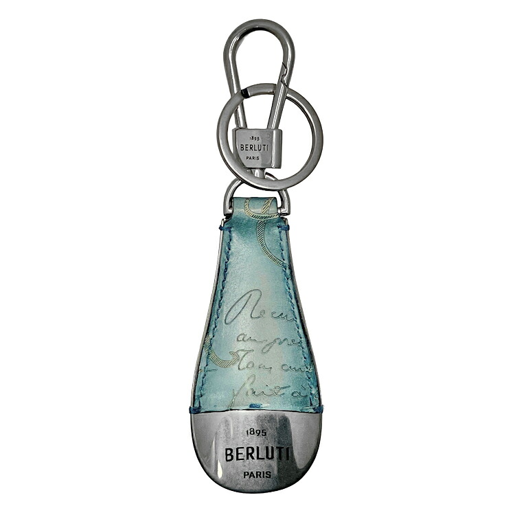 【中古】 【未当て嵌める品】 BERLUTI ベルルッティ フルスクリットレザー シュー唐人笛 KR057-V2 手がかり輪っか 御徒面子引きつける カリグラフィ 靴ベラ 青み しろがね色金具 メンズ 本物 貨物輸送込み!!