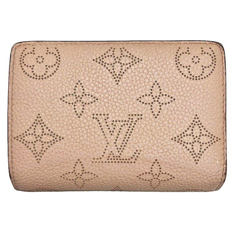 【中古】 LOUIS VUITTON ルイヴィトン マヒナ ポルトフォイユ・クレア M80629 ジャスミンサクラ色 パウダーコンパクト ウォレット ジッパー 2つ折り紙入れ モノグラム レディース なめし革 本物 貨物輸送込み!!
