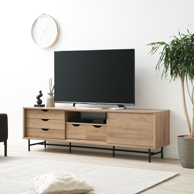 絶品 テレビ台 テレビボード 180cm 収納棚 リビング 収納 引き戸 テレビラック オーディオラック Tv台 おしゃれ 木目調 ナチュラル スチール脚 新生活 Www Bedminsterma Org