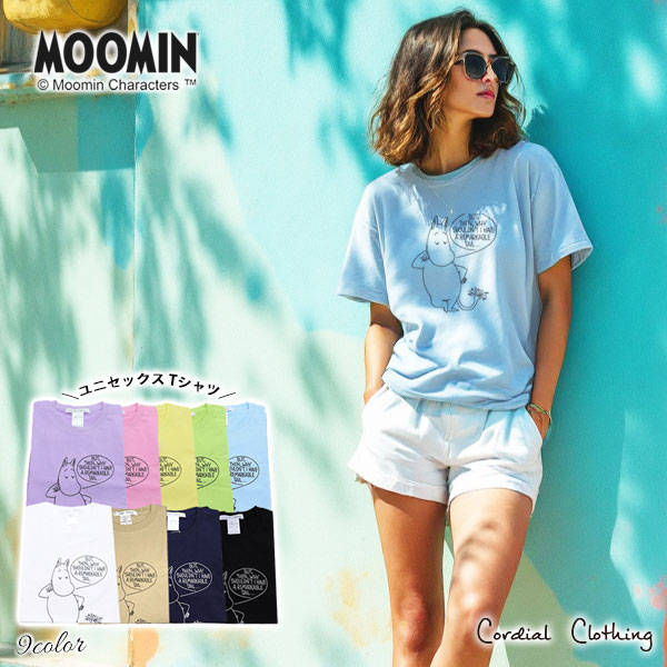 ＼ポイントアップ／【MOOMIN×cordial clothing】ムーミン涙 プリント Tシャツ 日本製 綿100% ムーミンキャラクター レディース メンズ ユニセックス Uネック ラウンド T / 半袖 カットソー ゆったり きれいめ ブランド CC1041136【S/M/L】