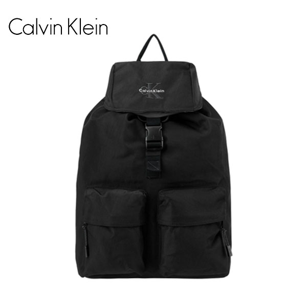 【CALVIN KLEIN】カルバン・クライン CK ユニセック ボールド ロゴ ナイロン フラップ バック パック（ブラック リュック サック ポケット 内ポケ 仕切り 通学 通勤）【予約商品】【正規品】【送料無料】