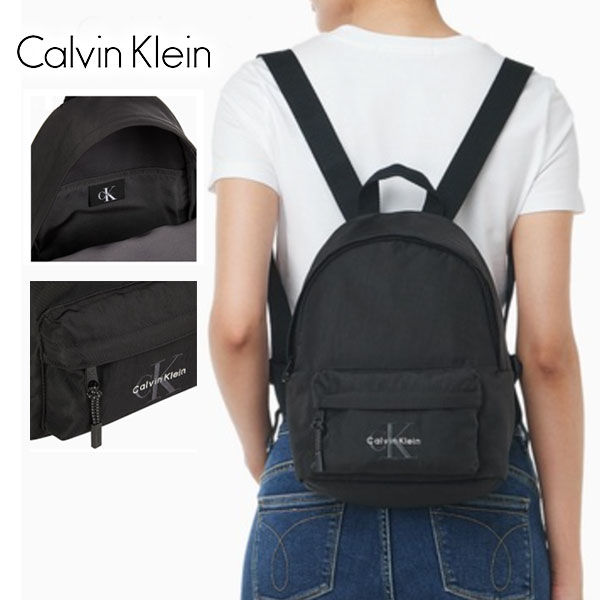 ＼海外限定モデル／【CALVIN KLEIN】カルバン・クライン CK ウィメンズ ボールド ロゴ ナイロン スモール ラウンド バック パック（ブラック 小さい サイズ リュック サック ファスナー ポケット 内ポケ 仕切り 通学 通勤）【予約商品】【正規品】【送料無料】｜ラグゼアンダーウェアショップ