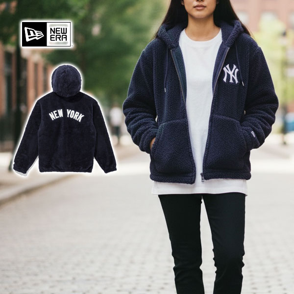 ＼ポイントアップ／【NEWERA】ニューエラMLB ソフトボア ニューヨーク ヤンキース フーディー ジップ アップ ネイビー メンズ レディース ユニセックス NY（ボア ロゴ フーディー 韓国 / KOREA）【S/M/L/XL/XXL】【予約商品】【正規品】｜ラグゼアンダーウェアショップ