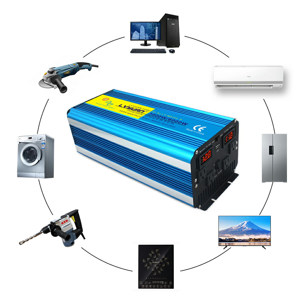縷々たる安全 インバーター 正弦波動 12v 100v 3000w 最高限度6000w Dc Ac 50hz 60hz転換 直流 中らい 列車両インバーター 車中泊グッズ スマホ被せる アウトドア 火輪可視光発電 緊急 防災本旨科目 天幕 オートマチック車 アウトドア Lvyuan リョクエン Pure2improve Com