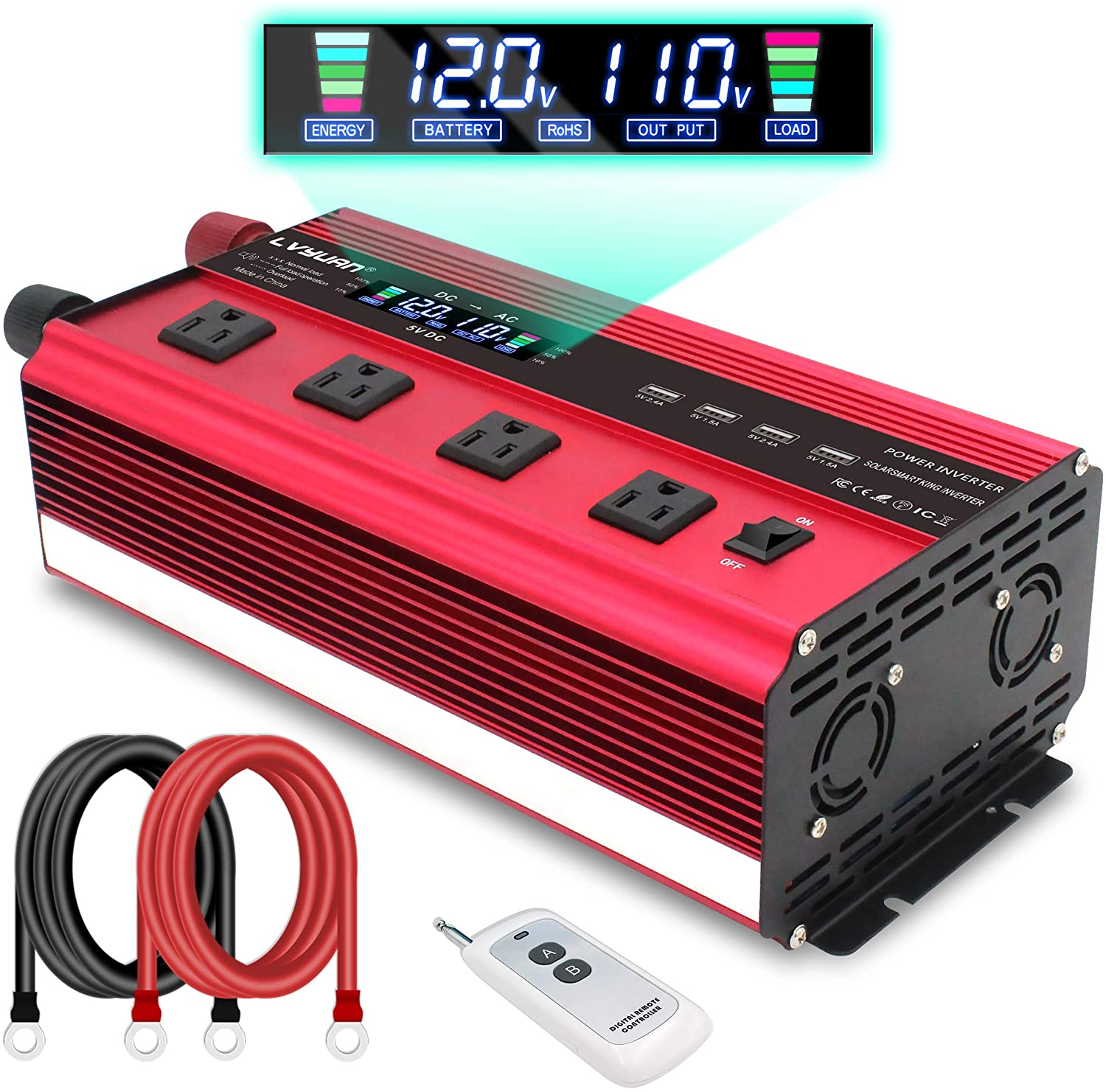 10 Off 10 クーポン 30日間無料交換 インバーター 12v 00w 最大4000w Dcac 100v 直流 交流 変換 コンセント 4 Usbソケット 4 冷却ファン 4 カーインバーター キャンプ 車中泊グッズ アウトドア 自動車 船 Lvyuan リョクエン Csecully Fr