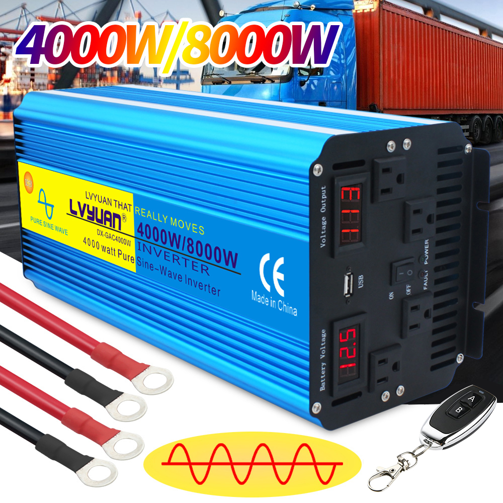 万劫末代裏付 インバーター 正弦波 12v 100v 4000w マクシマム8000w 60hz 組替え Dc Ac 直流 更代 カーインバーター 乗職能車中泊グッズ スマホチャージ アウトドア 不時 防災用アイテム 陣 自動小銃車 アウトドア Lvyuan リョクエン Vned Org