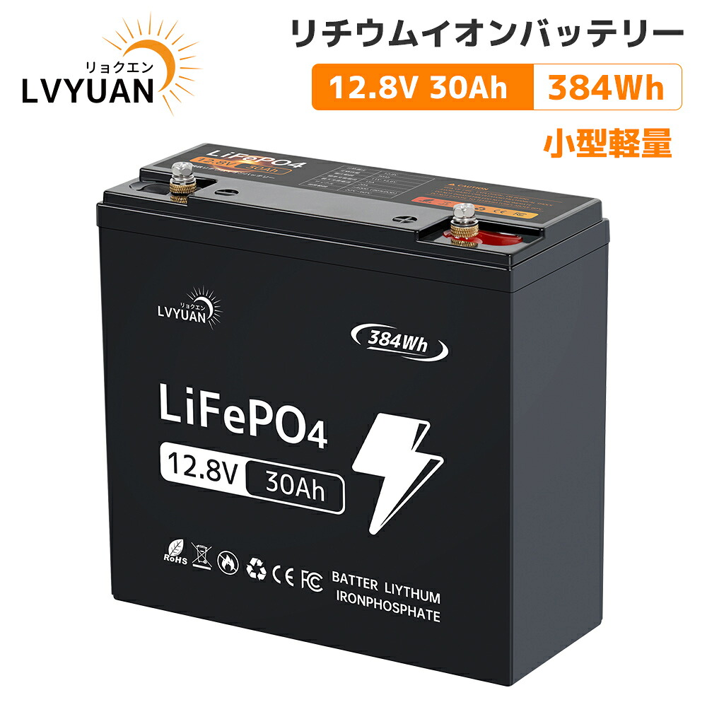 【クーポン適用で11,899円】 LVYUAN 12.8V30Ah リン酸鉄リチウムイオンバッテリー コンパクトで小型軽量 IP65防水 30ABMS内蔵 384W電力出力 3000回以上サイクル回数 高寿命10年使用可能 LiFePO4 RV魚群探知機 電動スクーター、ベビーカー、キャンプライト日本語取扱説明 10,499円