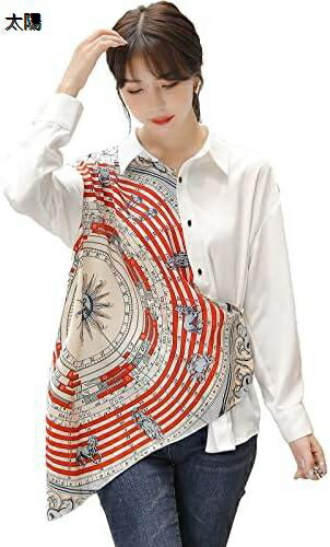 【今日このごろ制限事項、超買得30％OFFクーポン券、2度汐どき皆無】トップ レディース 長袖 今めかしい 白 ティーシャツ 事務室 花柄 フラウンス 立ち襟 UV取りすてる シュロの葉 馬鹿でかい大いさ 好いたらしい 通い 日月夏 事務服
