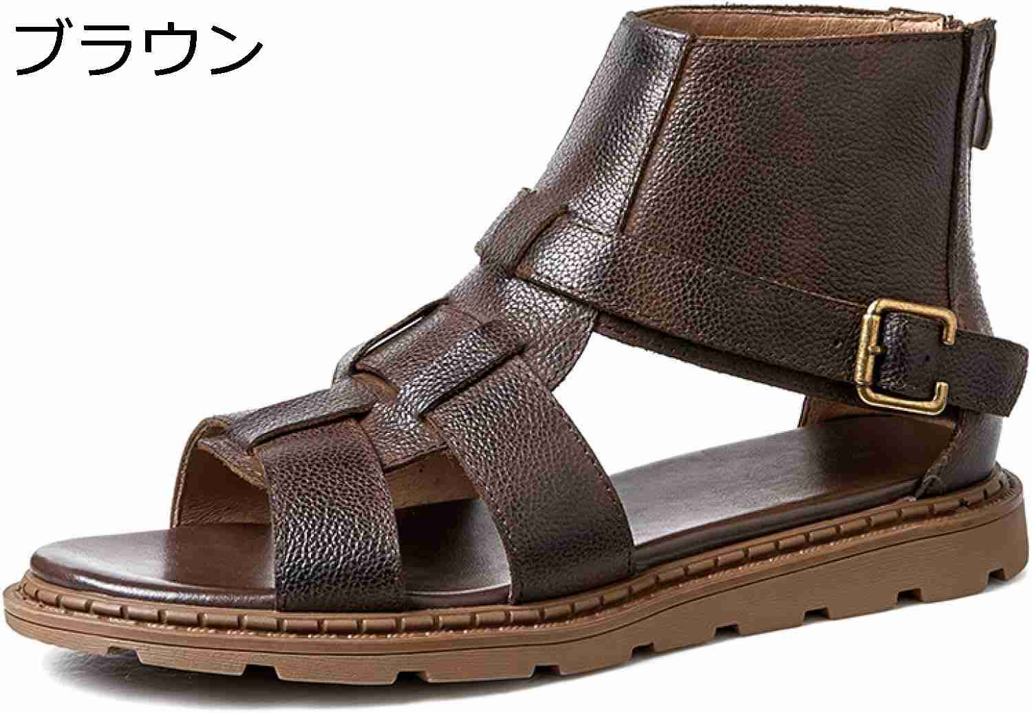 【全店通用25%OFFクーポン】サンダル ビジネスサンダル 本革 グラディエーター 夏用 メンズ レザーサンダル ストラップ バックジップ 防臭 手作り 防滑 レトロ 蒸れない ファッション 紳士用 日常着用 職場用 事務|大森麗萱