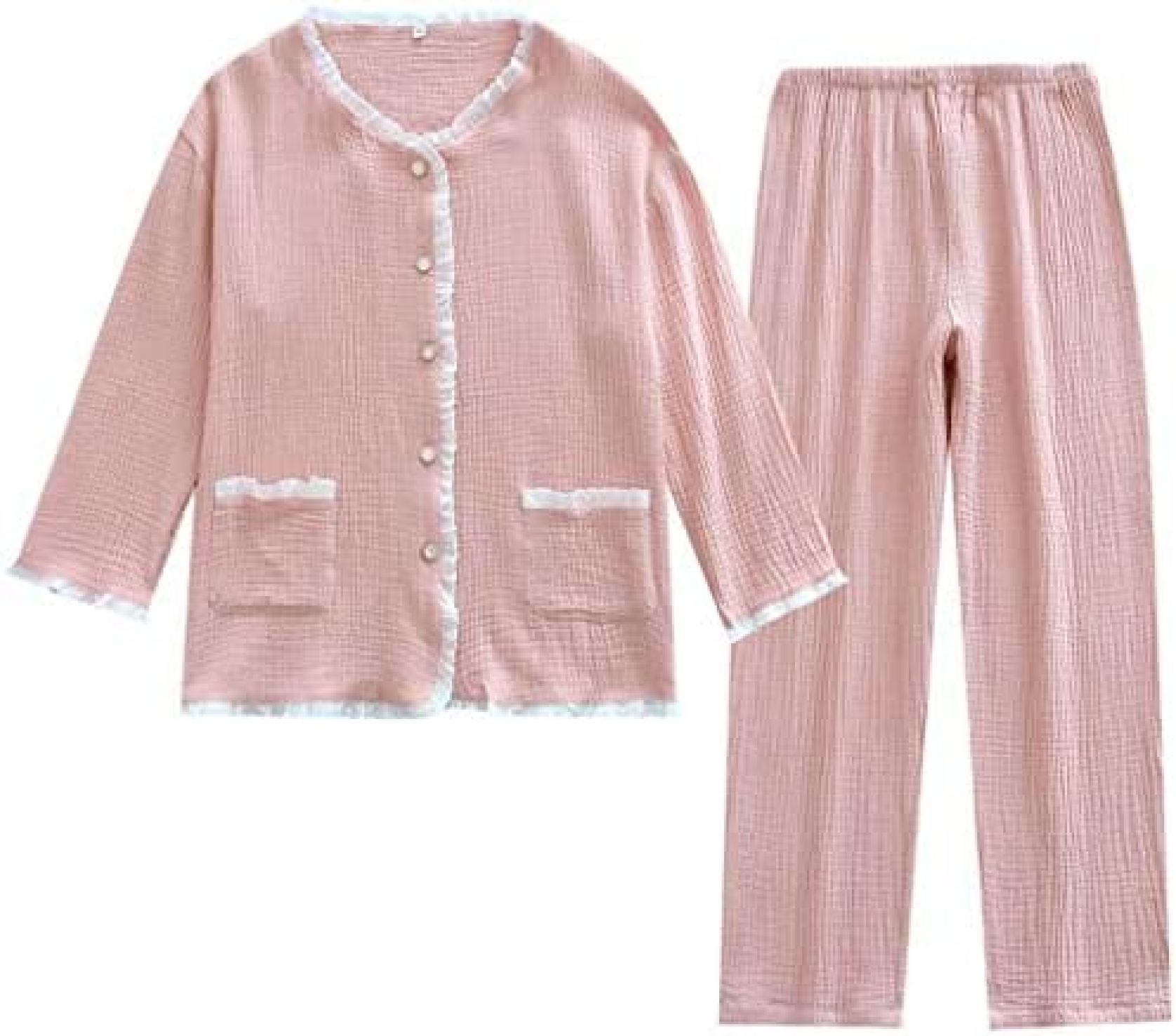 【全店通用25%OFFクーポン】パジャマ レディース 綿100 ガーゼ 春用 長袖 長ズボン ルームウェア 上下セット 吸汗 通気 部屋着 肌に優しい ふんわり|大森麗萱
