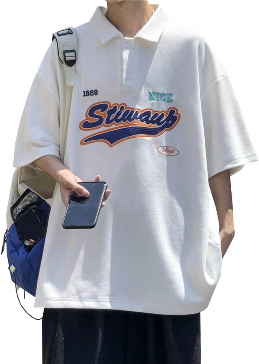 【今日このごろ制限事項、超買得30％OFF引き換え証、2度潮合い皆無】半袖スポーツシャツ メンズ 文字 刺しゅう tプルオーバー ポロのど首 ゆったり 心地よい カットソー 夏服 ゴルフプルオーバー 好いたらしい 今めかしい トップス
