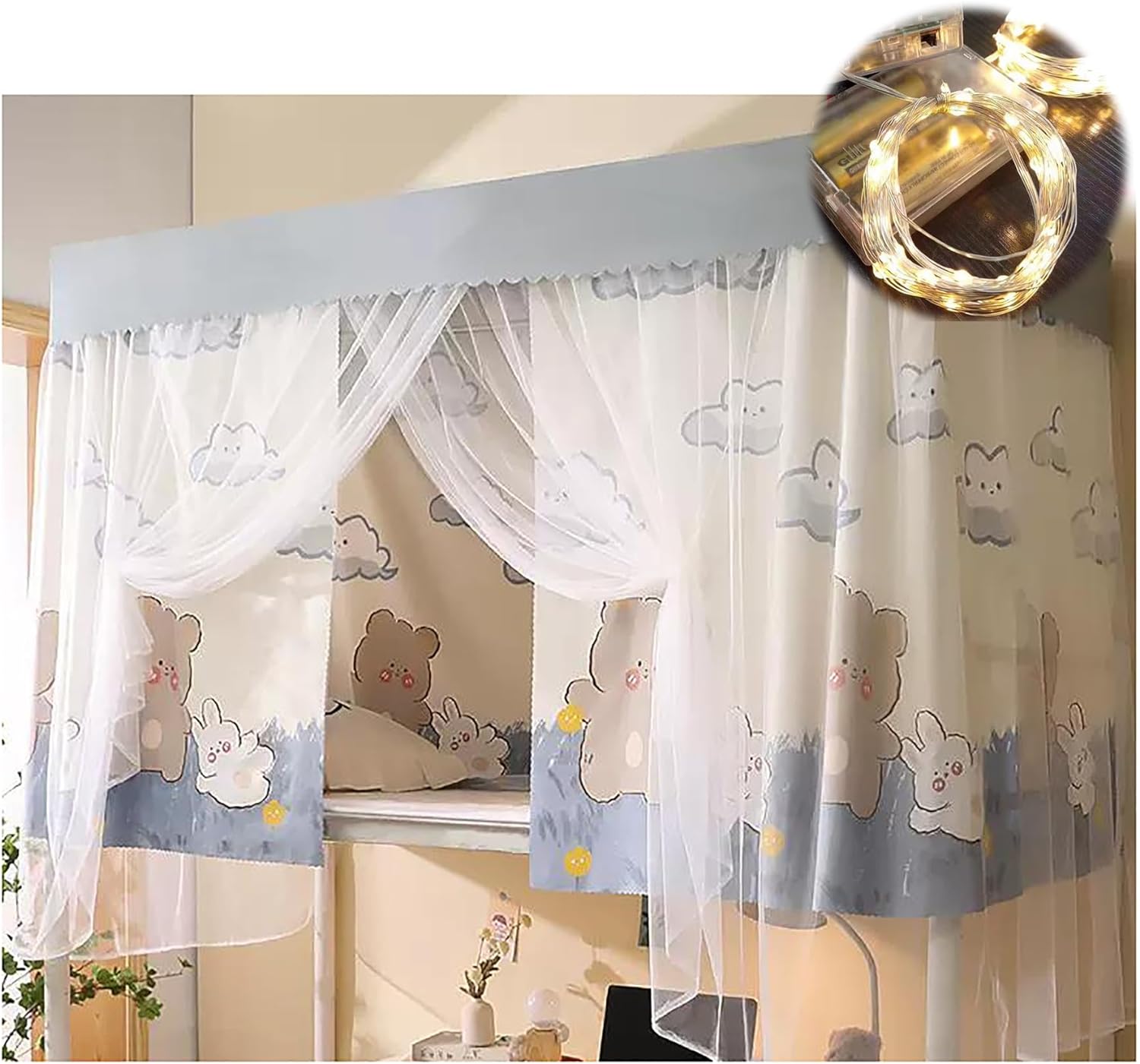 【全店通用25%OFFクーポン】格納式蚊帳ベッドフレームカーテンブラケット学生寮二段ベッドカーテン天蓋ベッドネット天蓋ライト付き学校大学用 I|大森麗萱