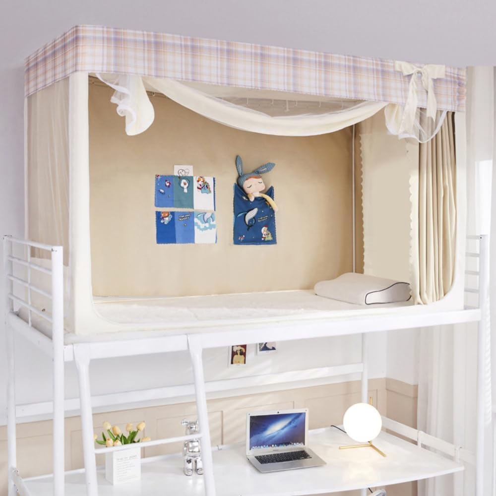 【全店通用25%OFFクーポン】蚊帳 学生寮 室内カーテン シングルベッド 上段と下段蚊帳 ベッドテント プライバシーテント 遮光 通気性 防虫 防蚊 防塵 蚊対策 全方位 多機能 取り付けが便利 (90*190*110cm(|大森麗萱