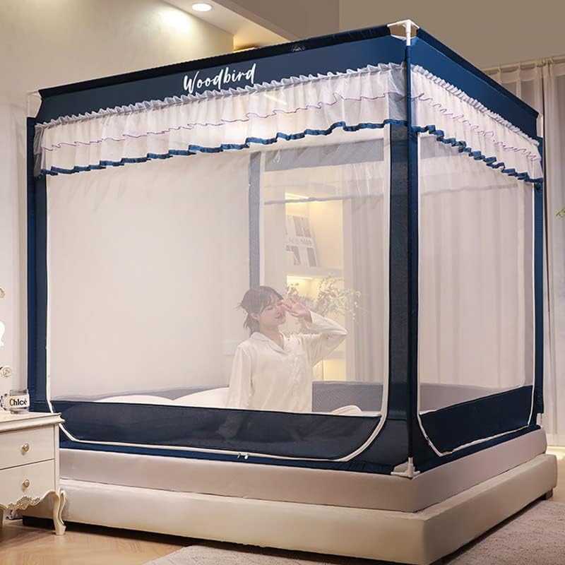 【全店通用25%OFFクーポン】蚊帳 かや 箱型の蚊帳 3ドアタイプ 密度が高い 持ち運べる 底生地付き 女性 防虫用ネット 収納便利 (150幅X200長さX170高さ ダークブルー)|大森麗萱