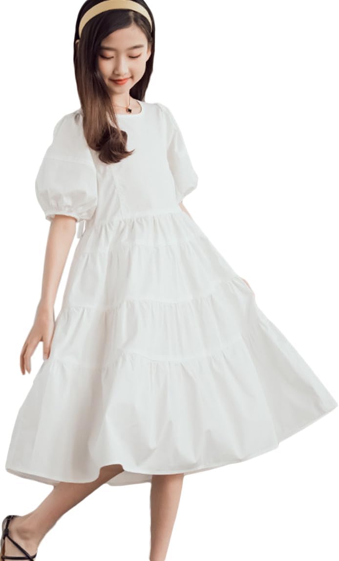 子供服 女の子 ワンピース ガールズ ロングワンピース フォーマル ドレス キッズ パフスリーブ 半袖 夏服 カジュアル 通園通学 発表会 入学式 卒業式 受験面接 七五三 Aライン 普段着 結婚式