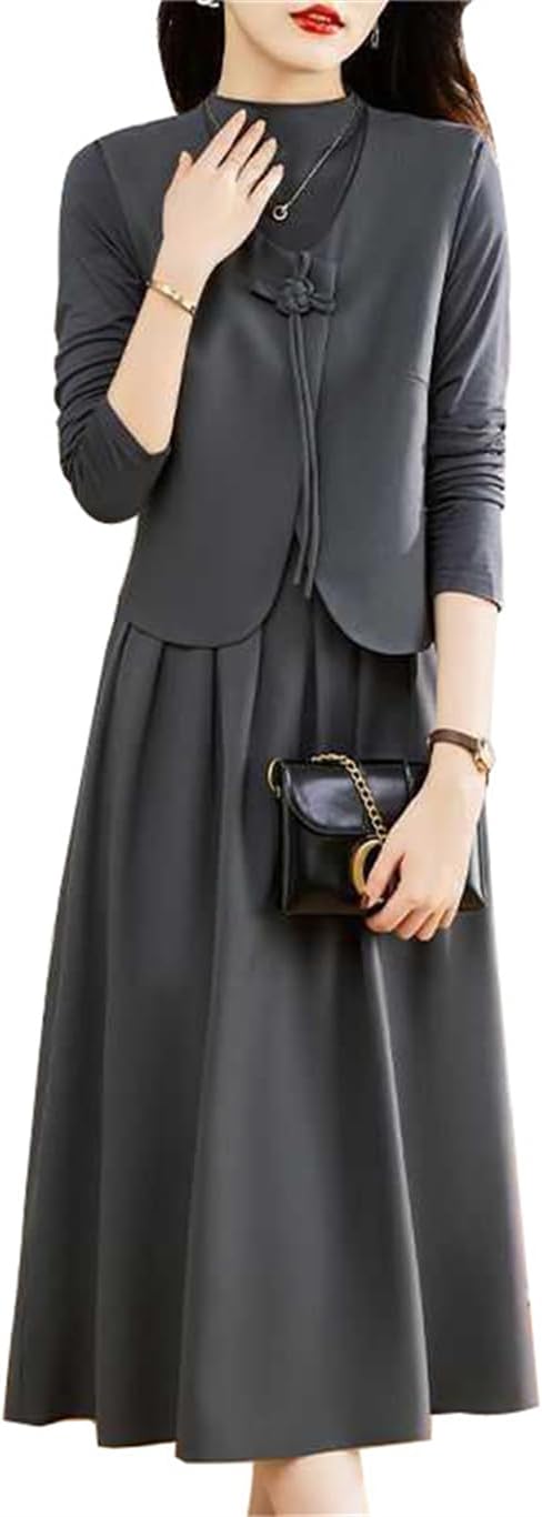 【25％OFFクーポン】レディース 春秋 3点セット ベスト 長袖 シャツ ロングスカート 上下セット 大きいサイズ 婦人服 スカートスーツ Aライン ロング丈 着痩せ ワンピース 気質 無地 ドレス カジュアル 通勤 発表