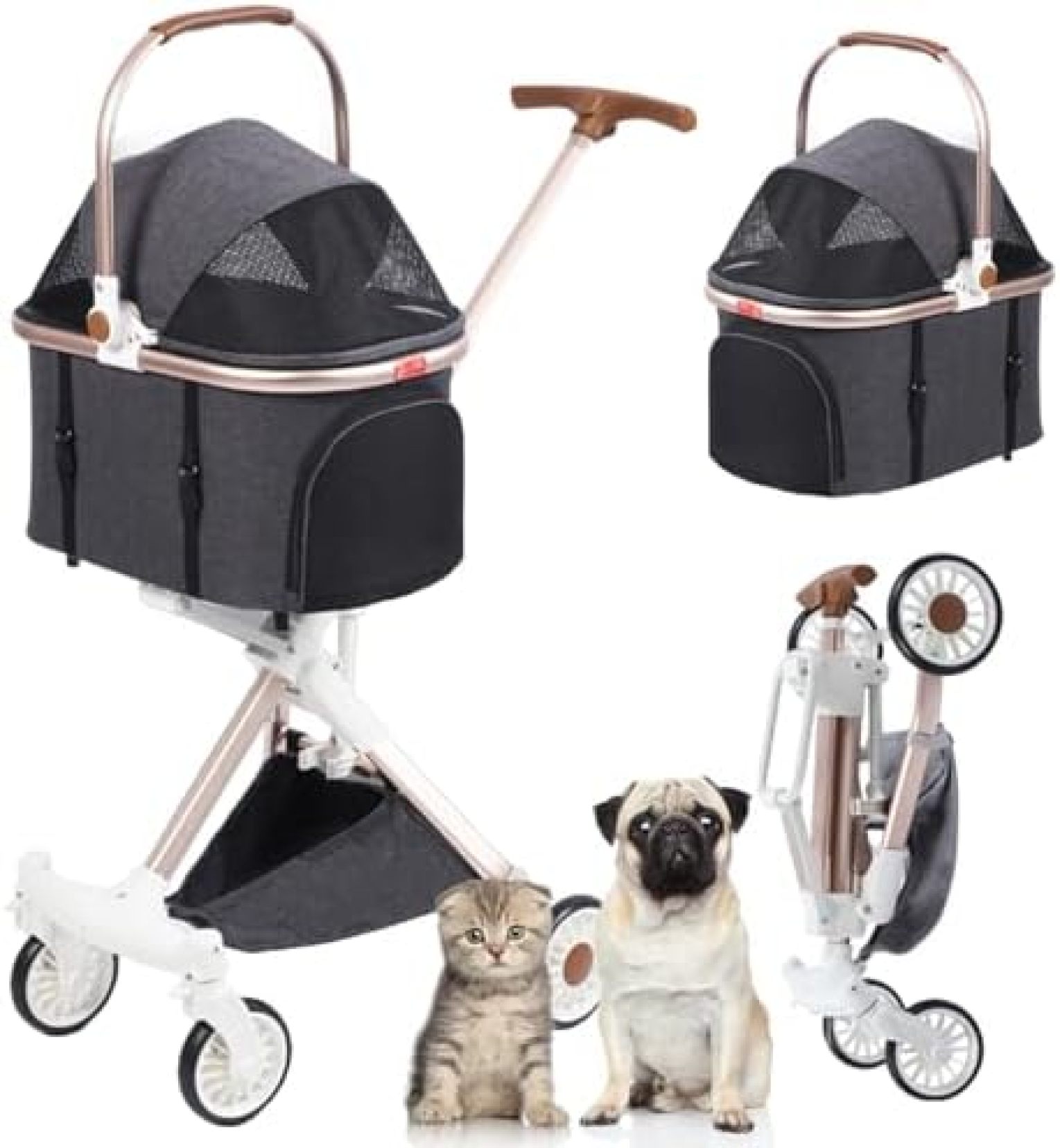ペット用ベビーカー ペットカート 犬のベビーカー 猫のベビーカー 折る 軽量 犬用ベビーカー 33Lbs 中型 小型犬猫 ペット ベビーカー、犬旅行折るキャリア、コップ ホールダーが付いている猫のおり|大森麗萱