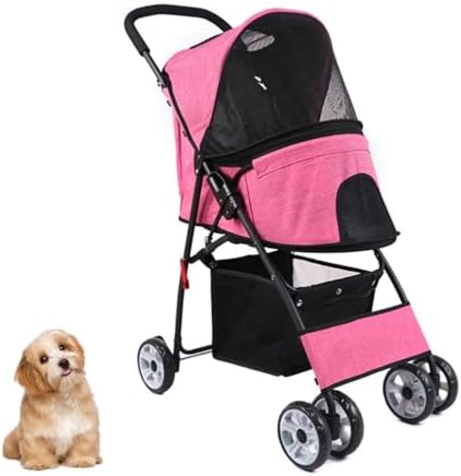 ペットカート ペットベビーカー 折りたたみ式 小型犬 猫 子犬用 トラベルジョガー ペットキャリア 4輪付き 収納バスケットと取り外し可能なシートクッション付き ポータブル 外出用 猫用ベビーカー サ|大森麗萱