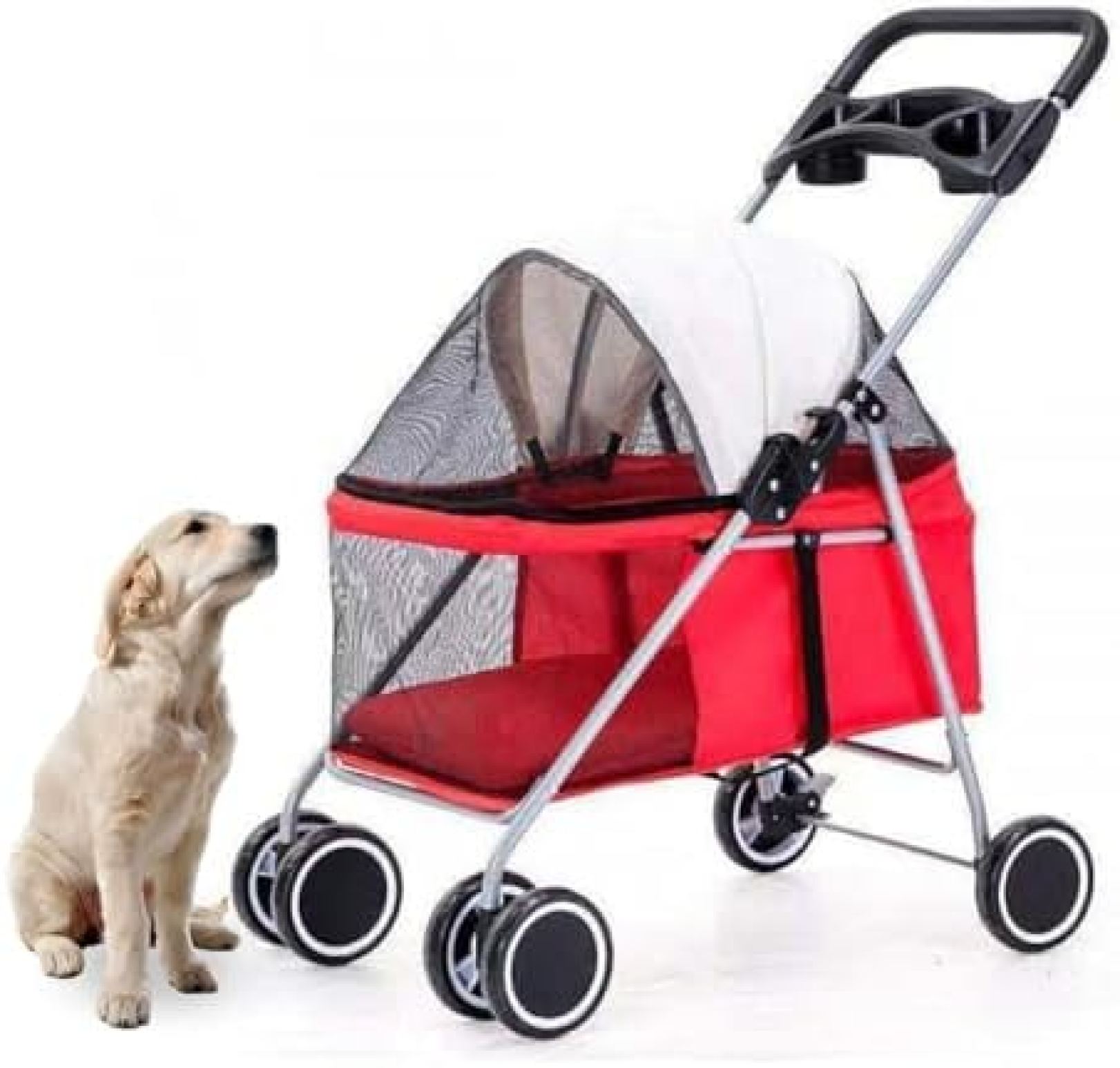 ペットカート 犬用 キャリーカート 4輪カート 軽量 ペットバギー 安全装置付き 介護用 折りたたみ式 中型犬 大型犬 猫用 ドッグカート 散歩/外出便利|大森麗萱