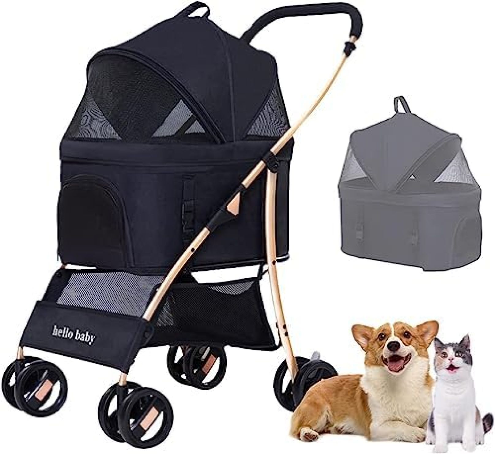 ペットカート ベビーカー バギー 犬 猫 多頭 64*50*98cm 分離型 折りたたみ 犬用ベビーカー 猫犬兼用 多機能ペットバギー 軽量 ワンタッチ開閉 組み立て簡単 前輪360°回転 後輪ブレー|大森麗萱