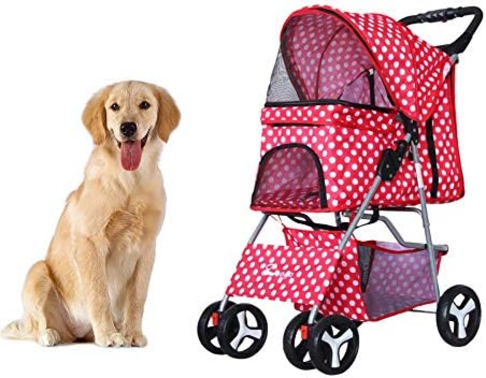 ペットカート ベビーカー バギー 犬 猫 多頭 屋外のペットベビーカー マルチカラーオックスフォード 4輪ワンボタン折りたたみ 360°のユニバーサル回転ホイール ペット犬猫犬のカー|大森麗萱
