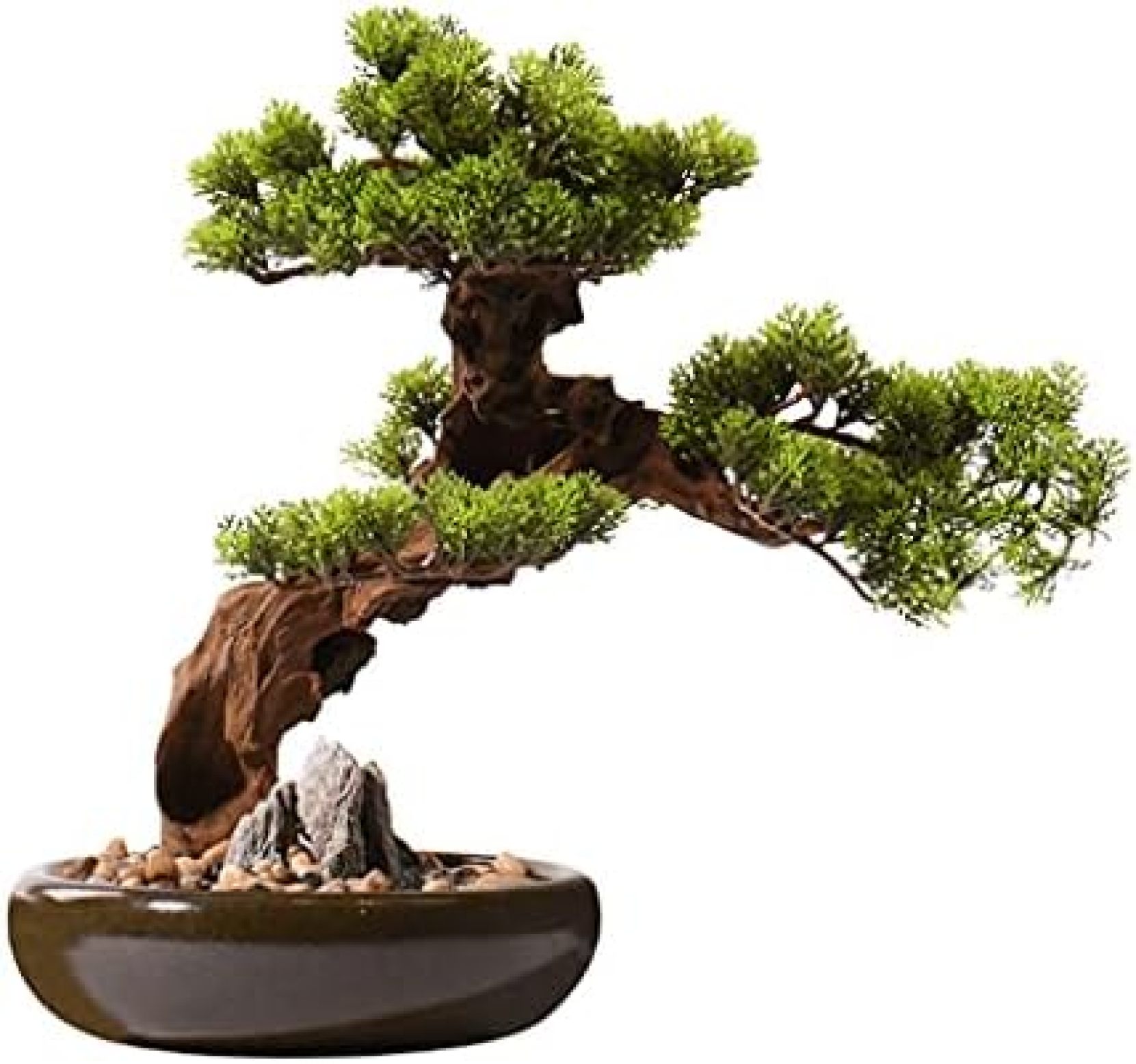 偽物の植物/人工樹木 人工植物現代の新しい中国語シミュレーション歓迎松偽緑の植物の装飾品勉強室Zen装飾品オフィス盆栽 人工観葉植物|大森麗萱