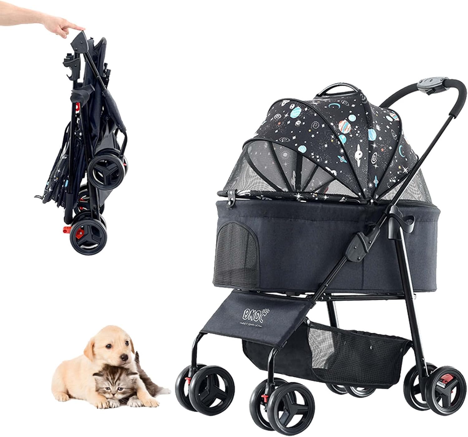 分離型 折りたたみ ペットカート 犬用ベビーカー 猫バギー 折りたたみ ペットカート 対面式 4輪 前輪360°回転 後輪ブレーキ付 軽量コンパクト 飛び出し防止用リード付き 多機能 小型犬 中型犬