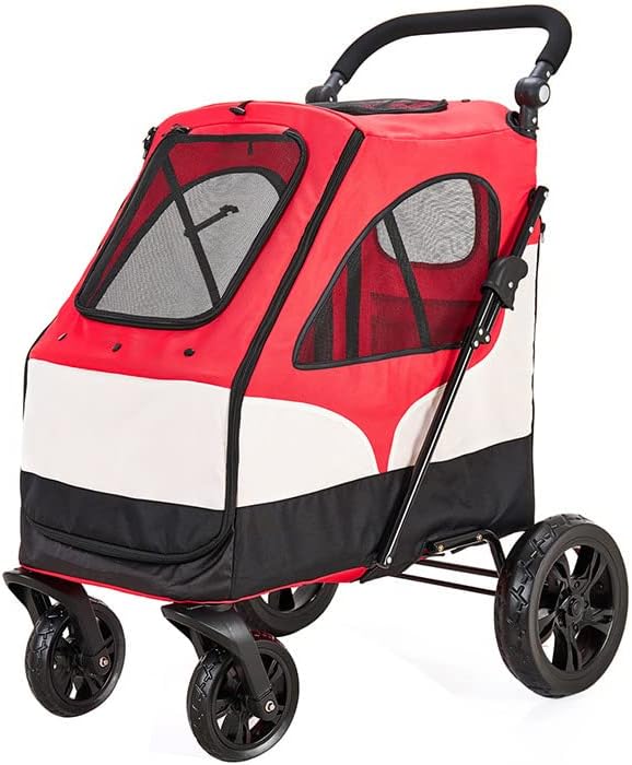 【今日このごろ制限事項、超買得30％OFFクーポン券、2度汐どき皆無】ホンブルグ帽手押し車 愛玩動物 乳母車 愛玩動物手押し車 折りたたみ 犬用乳母車 犬 手押し車 猫 乳母車 ワンタッチ開閉 犬 小型 中型 介護 前輪360°回転させる 4輪 拷問台 取りはらい能力のある 通気性 赤いこと
