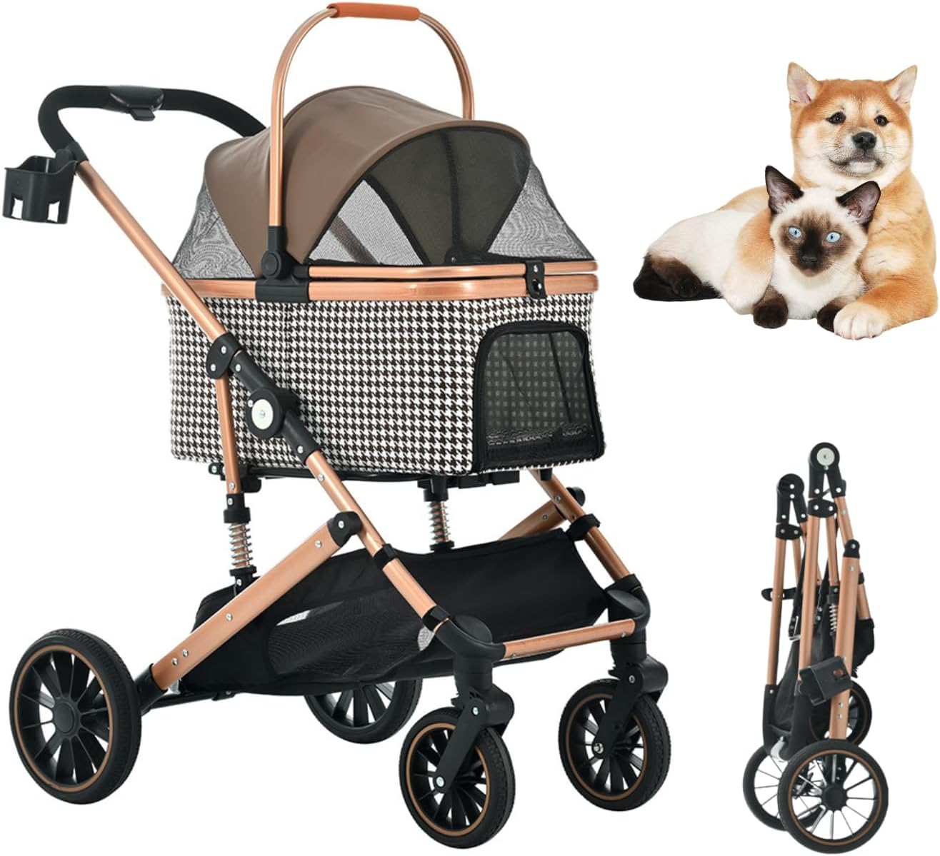 【25％OFFクーポン】ペットカート 小型犬 対面式 分離型 中型犬 猫 取り外し可能 コンパクト 折りたたみ 多頭 2way 収納 軽量 ストッパー付き 4輪 組立簡単 介護用 バスケット ドッグカート ペ