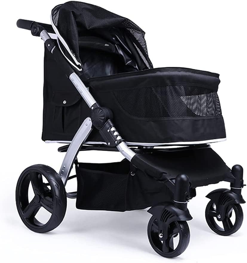 【全店通用25％OFFクーポン】大型犬用犬用ベビーカー、ペットギアトラベルベビーカーキャリアペット犬猫用ベビーカー乳母車、2匹の猫用 オックスフォード布、ベビーカーアルミ合金負荷30kg (Color : Black)｜大森麗萱 42,348円