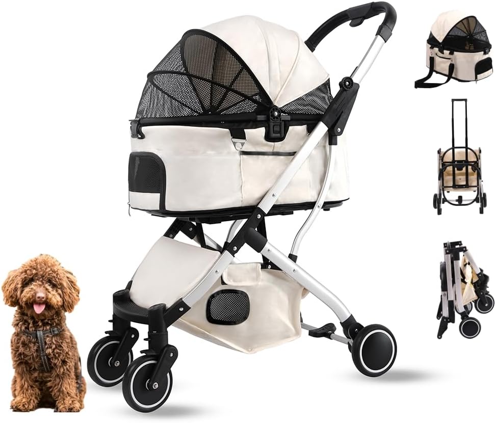 【25％OFFクーポン】ペットカート 分離型 犬カート 分離両用 多頭 折りたたみ 収納 コンパクト 大開口 ストッパー 中型犬 小型犬 猫 3way 軽量 耐荷重20KG (耐荷重20KGベージュ 分離型)