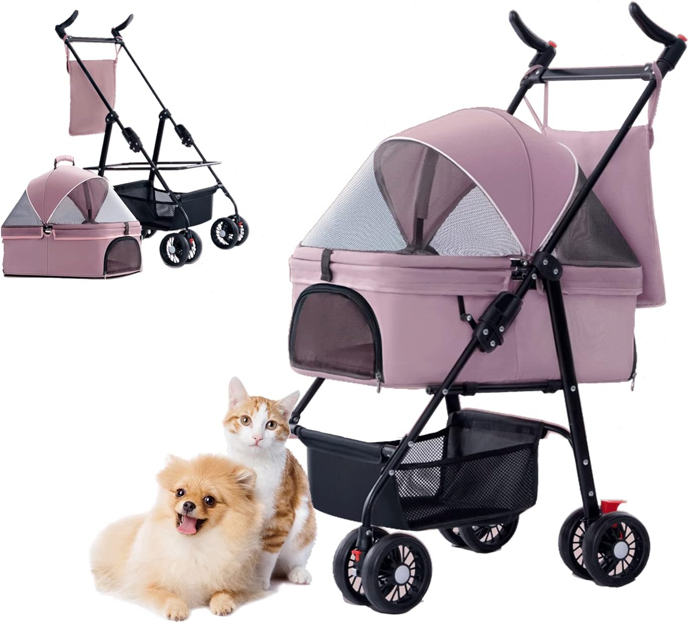 【全店通用25%OFFクーポン】ペットカート ペットベビーカー 犬 カート 4輪360°回転 折り畳み 分離式 軽量コンパクト お出かけ 飛び出し防止用リード付き 取り外し可能 前後網窓 水洗い猫 犬 小型犬 中型犬 猫犬 耐|大森麗萱