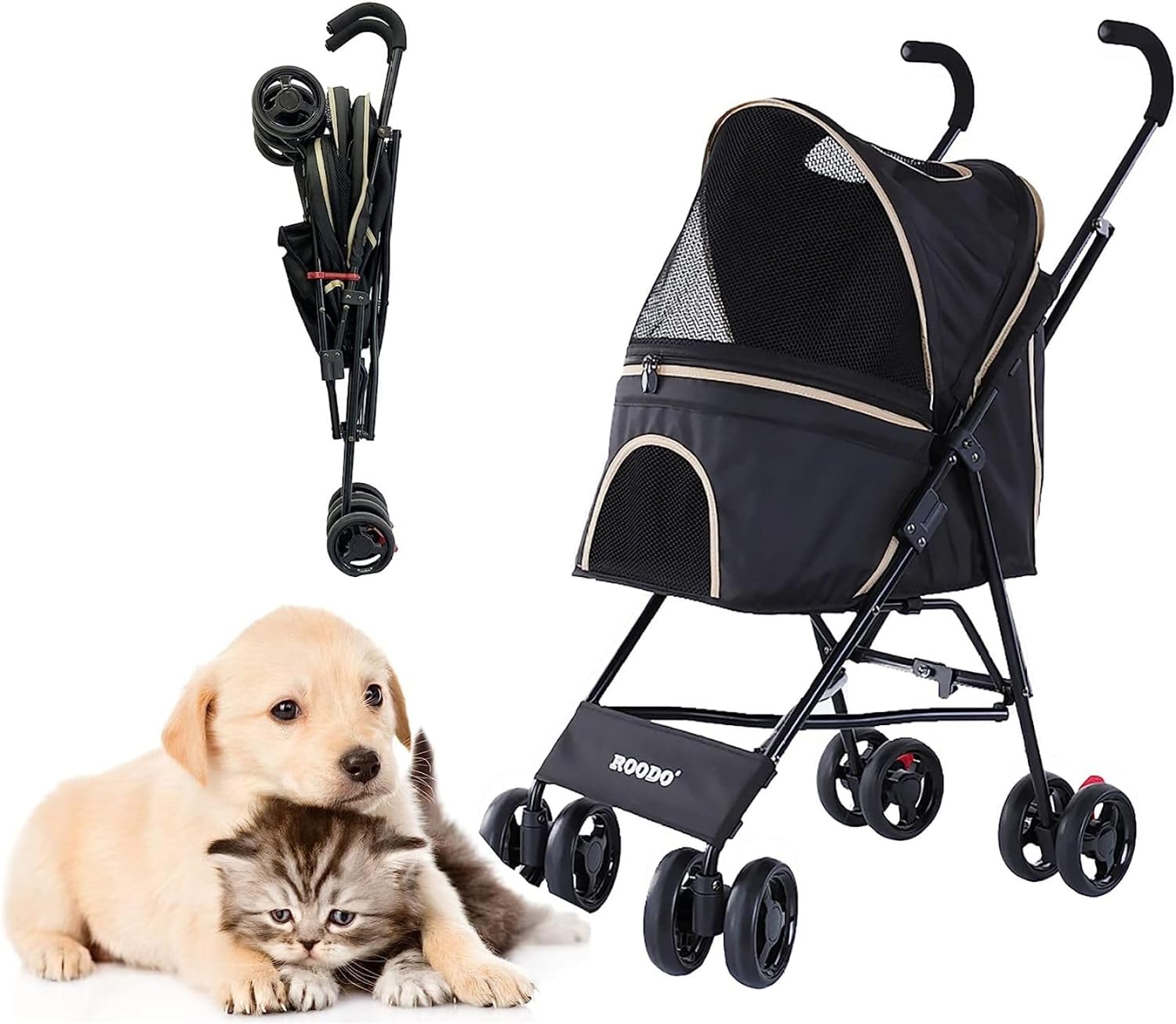 ペットカート 42*60*93cm 犬カート ペットカート 犬 ペットカート 猫多機能ポータブル軽量 コンパクト四輪折りたたみ式人気ペット用バギー小型犬 猫用ベビーカー耐荷重6Kg ブラック
