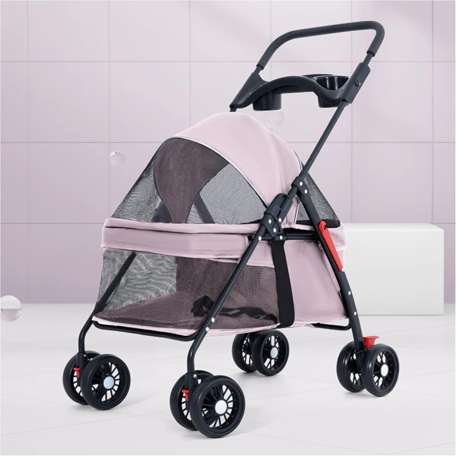 【全店通用25%OFFクーポン】ペットカート8輪 前輪360°ユニバーサルホイール+サスペンションショックアブソーバー、後輪ブレーキ付 ワンタッチ 折りたたみ 小型犬専用犬 カート 飛び出し防止リード2本付き (推奨事項 -耐|大森麗萱