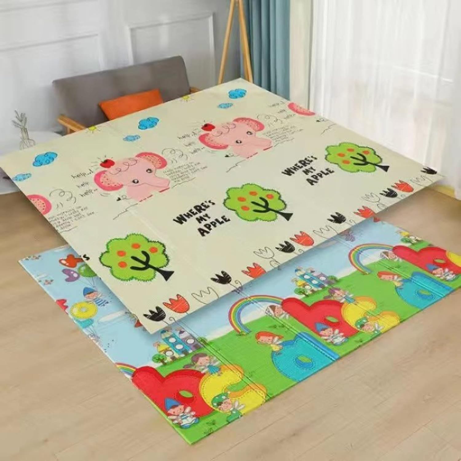 プレイマット180*160*2cm 折り畳み式 キッズ用プレイマット 清掃簡単 衝撃緩和 動物 可愛い 遊び 学べる 楽しい ベビー 防水 防音 両面使用可 収納 滑り止め 安全無味 出産祝い ルーム