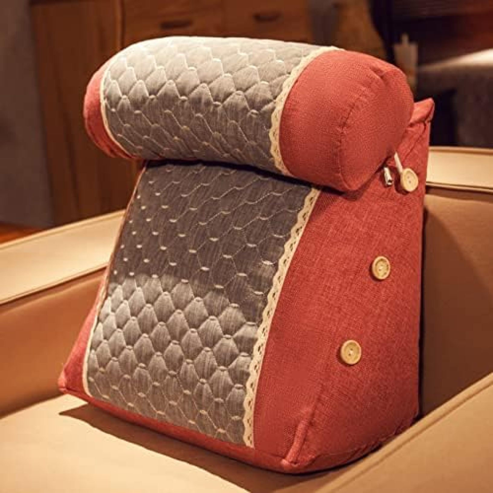 大きい 背もたれクッション ウェッジ枕 三角ヘッドボードクッション 耐久性 シートクッション 背もたれ位置サポートベッド読書枕カバー パッド-ソリッドカラー 45*45*20 腰用 寝返り テレビ枕｜大森麗萱